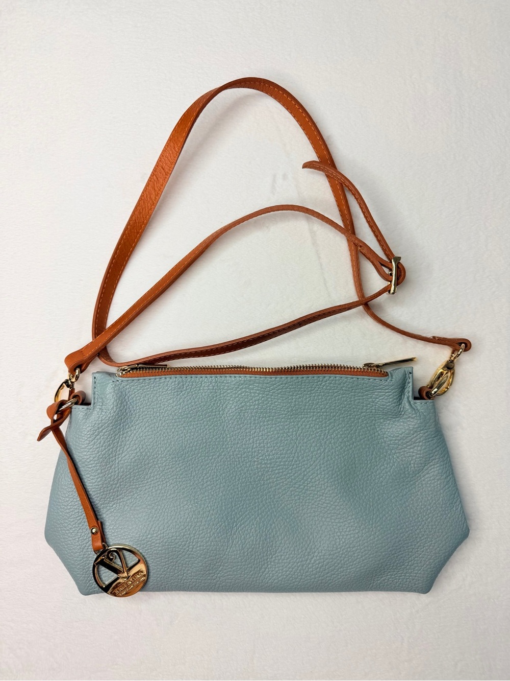 VALENTINA Made In Italy Pebbled Leather Multi Entry Crossbody Blue MSRP $199.99 - Picture 2 of 8